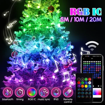 5/10/20M Smart App LED String Apšvietimas RGB IC Vandeniui Pasakų Žibintai Vario, Sidabro Vielos Girliandą Šviesos Kalėdų Dekoro 2024