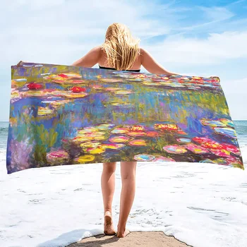 Minkštas Paplūdimio Rankšluosčiai Vandens Lelijos pateikė Claude Monet Nežiūriu Maudymosi/Kempingas Mikropluošto Rankšluostis Quick Dry Kelionės Smėlio Paplūdimio Rankšluosčiai Nemokamai