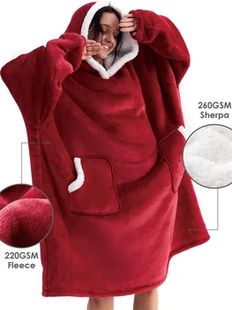 Negabaritinių Nešiojami Hoodies Ilga Palaidinukė Moterų Gobtuvu Pliušinis Šilta Antklodė TV Antklodė Su Rankovėmis Megztinis Žiemą