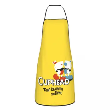 Cuphead Žaidimas Prijuostė Unisex Apsaugos Nuo Užsiteršimo Sodas, Kombinezonai Su Antkrūtiniais Virtuvės Valgių Kepimo Namų Valymo Pinafore