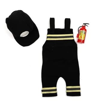 Naujagimio Photoshoot Rekvizitai Gaisrininkų Kostiumai Skrybėlę Kombinezonas Kelnės Baby Nuotrauka Kostiumas