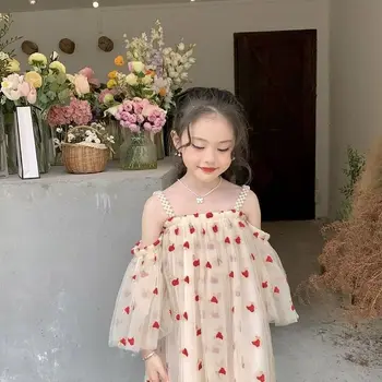 Mergaičių Suknelė Vasarai Naujų 2023 korėjiečių Leidimas Kūdikį Vieno Peties Princesė Dress Mergaičių Tinklinio Suknelė Vaikų Suknelė