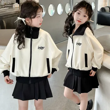 Mergaičių Pavasarį Kailis 2024 Naujas Vakarų korėjos Užtrauktukas Marškinėliai Vaikų Mados Striukė Viršų