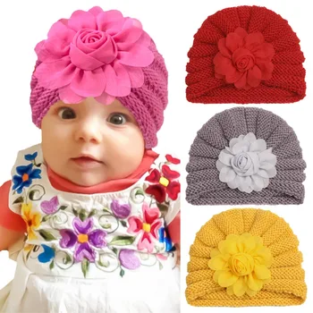 Žiemos naujagimį, Vilnonių Skrybėlę Gėlių Skrybėlę Vaikų Šiluma Sutirštės Megzta kepurė Kūdikiui Skrybėlę Naujagimių Kūdikių Priedai
