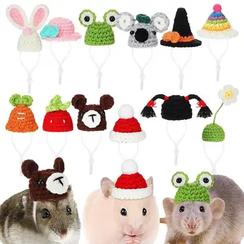 12PCS Mielas Rankų darbo Megzta kepurė Žiurkėno Apdailos kiaulyčių Žiurkėno Priedai Žiurkėnų Žaislas Žiurkėno Prekių Mažų Gyvūnėlių Skrybėlę