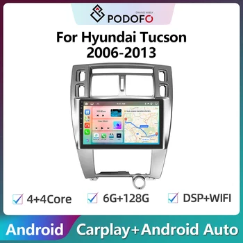 Podofo 2din Android Automobilio Radijo Hyundai Tucson 2006-2013 m. 6G+128G Carplay Stereo Grotuvas Autoradio WIFI GPS Navigacijos FM/RDS