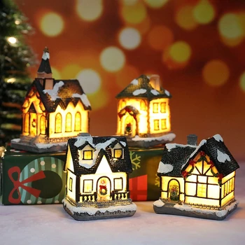 1PC Miniatiūriniai Kalėdų Namas Šviesos Dervos Pastatų Amatų Namų Dekoracijos Vaikams Miegamasis Naujųjų Metų Dovana Kalėdų Papuošalai