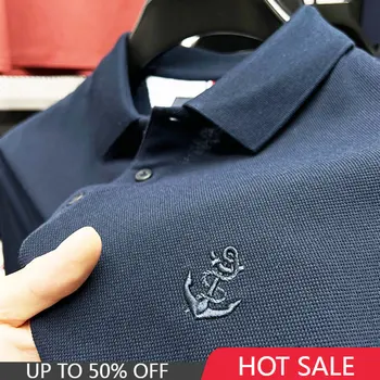 Madingo Prekės ženklo Išsiuvinėti Polo Marškinėliai, vyriški trumparankoviai 100％ Medvilnės Vasarą Laisvi marškinėliai-Half-sleeve Atvartas vientisos Spalvos Drabužiai