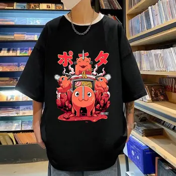 Japonijos Anime Pjūklą Vyras Marškinėliai Siaubo Velnias Pochita Print T Marškinėliai Vyrams Moterys Mados Animacinių filmų Tendencija T-shirts Hip-Hop Streetwear