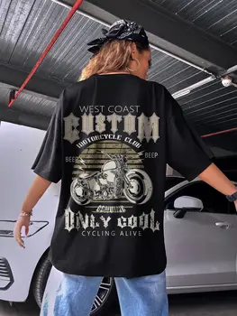 West Coast Custom Motociklų Klubas Tik Cool Dviračių Gyvas Moterų Medvilnės Marškinėliai Derliaus Tendencija Crewneck Viršūnes Moterų Trumpomis Rankovėmis