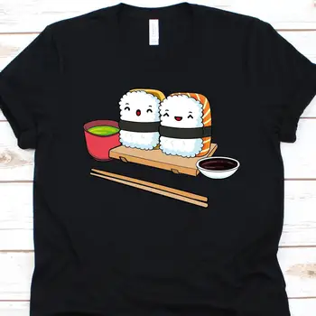 Suši Marškinėliai Japonų Patiekalo Mėgėjai, Vyrai Ir Moterys, Sojos Padažas, Ryžių Roll Dizaino Grietinės