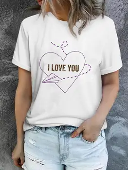 Meilė Širdies Tendencija Mielas 90s Grafinis T-marškinėliai, Drabužiai, Spausdinimo Moterų Marškinėliai trumpomis Rankovėmis Panele Laisvalaikio Tee Moterims Mados Drabužiai