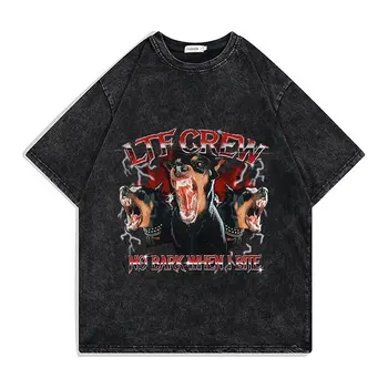 Vyriški Negabaritinių T Shirts Hip-Hop Juokinga Rottweiler Doberman Grafinis T-shirt Vyrai Plauti Derliaus trumpomis Rankovėmis Marškinėlius Y2k Streetwear
