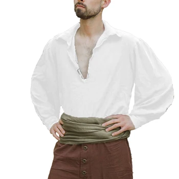 Vyriški Viduramžių Marškinėliai Renesanso Kostiumų Derliaus Piratų Kapitonas Viršūnes Vienodai Patogiai Long Sleeve V-Kaklo Marškinėliai