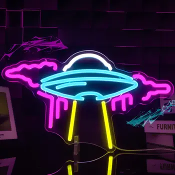 UFO Neoninis Ženklas Ateivių kosminis laivas LED Neon Šviesos Sienų Dekoras, Šviesos, iki Pasirašyti Miegamasis Vaikams Erdvę Žaidimų Kambarys Neon Sienos Ženklas Dekoras