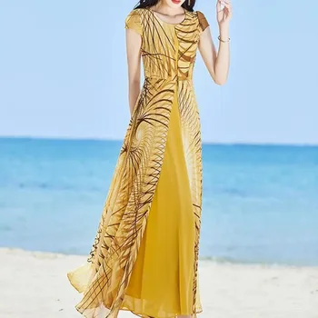 Šifono spausdinti suknelė moterų vasarą nešioti 2023 naujas madingas ir stilingas išvaizdą lieknėjimo ilga suknelė