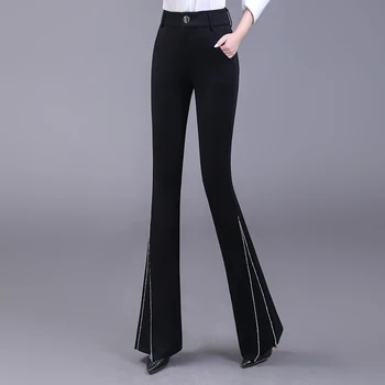 Juoda Flare Kelnės Moterims 2023 Naują Pavasario Korėjos Aukšto Juosmens Streetwear Atsitiktinis Office Lady Ilgas Kelnes Moterų Mados Slim Kelnės