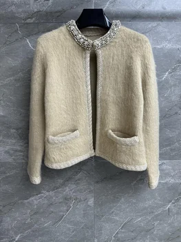 moheros megztinis apvalios kaklo kaklo dizaino sunkiųjų nagų granulių apdailos embellishment