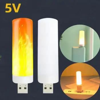 USB 5V Poveikis nakties Šviesos lempos, LED Liepsnos Mirksi Žvakių Knygos Lempa už automobilio Vairo Banko Kempingai šalis, Apšvietimo Lengvesni